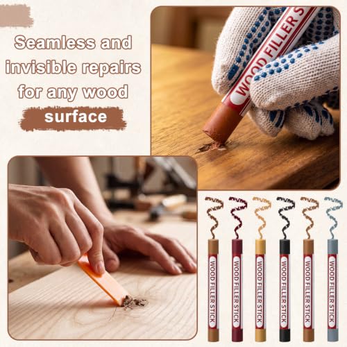 Dansib 100 Pcs Wood Filler Sticks, Wood Furniture Repair Wax Crayons for Wooden Furniture Floors Cabinets Tables and Doors Scratches Crack Scuffs Gouges Quick Fix