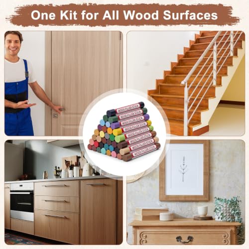 Dansib 100 Pcs Wood Filler Sticks, Wood Furniture Repair Wax Crayons for Wooden Furniture Floors Cabinets Tables and Doors Scratches Crack Scuffs Gouges Quick Fix