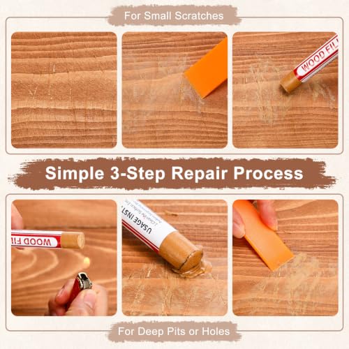 Dansib 100 Pcs Wood Filler Sticks, Wood Furniture Repair Wax Crayons for Wooden Furniture Floors Cabinets Tables and Doors Scratches Crack Scuffs Gouges Quick Fix