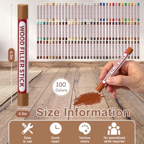 Dansib 100 Pcs Wood Filler Sticks, Wood Furniture Repair Wax Crayons for Wooden Furniture Floors Cabinets Tables and Doors Scratches Crack Scuffs Gouges Quick Fix