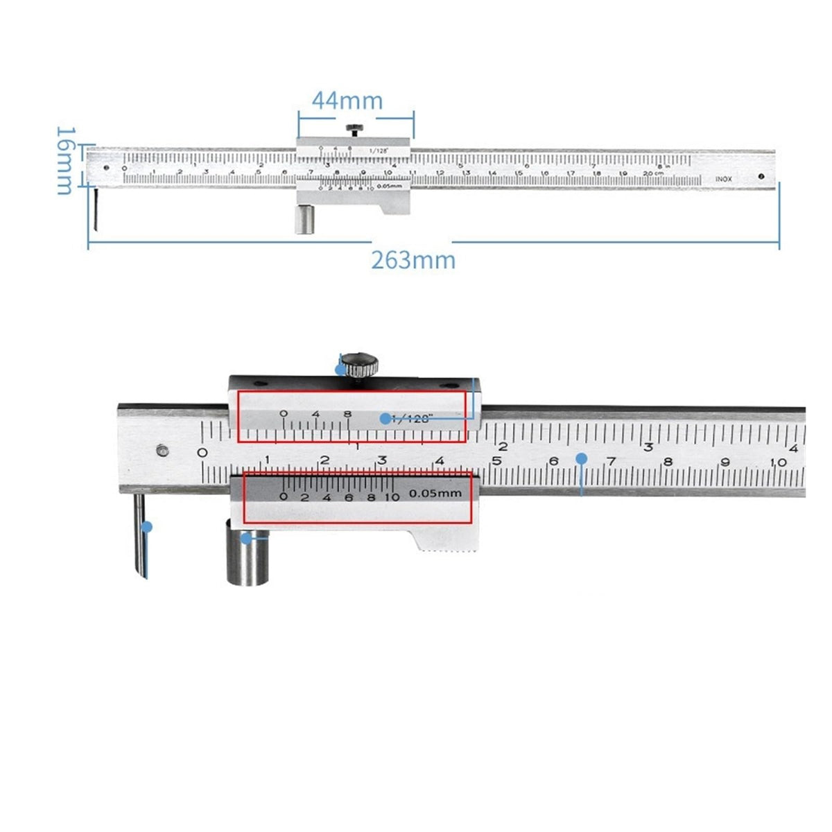 10-Piece 0–200mm Carbide Scriber Marking Caliper Set