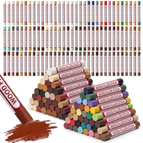 Dansib 100 Pcs Wood Filler Sticks, Wood Furniture Repair Wax Crayons for Wooden Furniture Floors Cabinets Tables and Doors Scratches Crack Scuffs Gouges Quick Fix