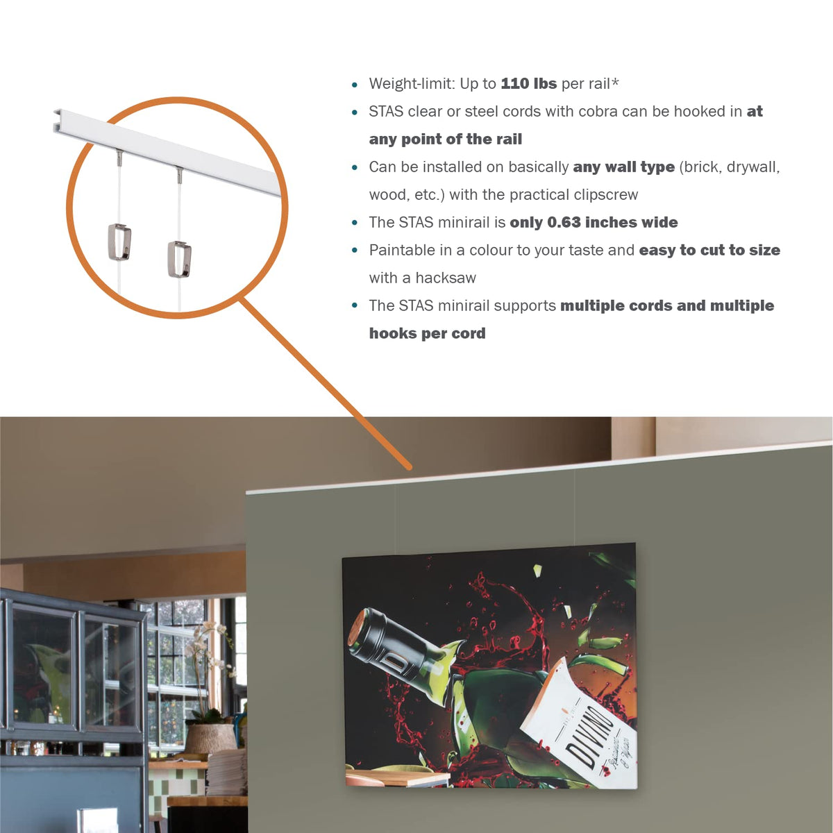 STAS Minirail Picture Hanging System- Complete Kit