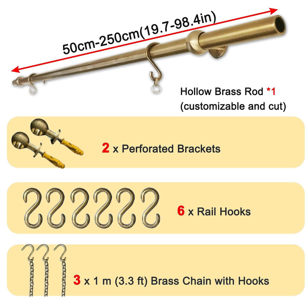 Gallery Wall Picture Rail Hanging System Brass Rod with Chain/Hook/Hardware
