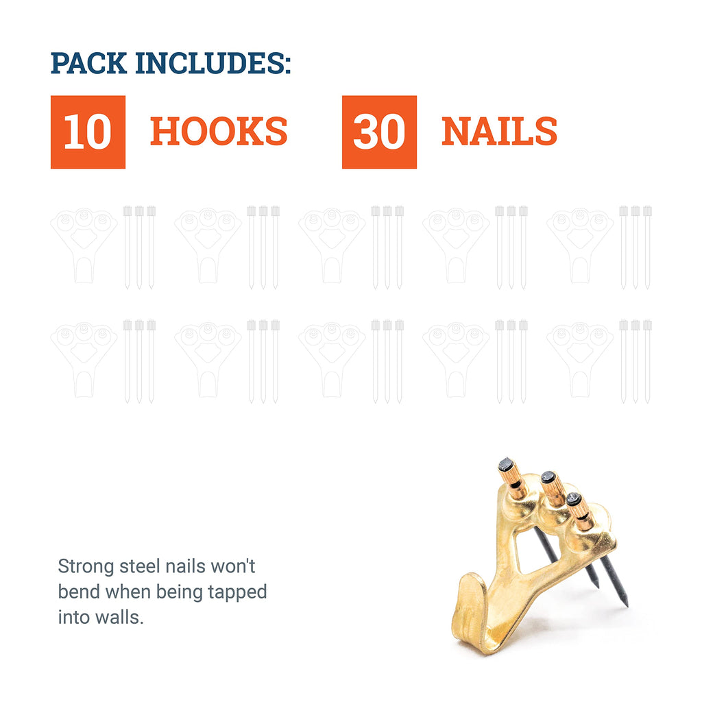 PHS 100 lb Brass Picture Hanging Hooks with Nails