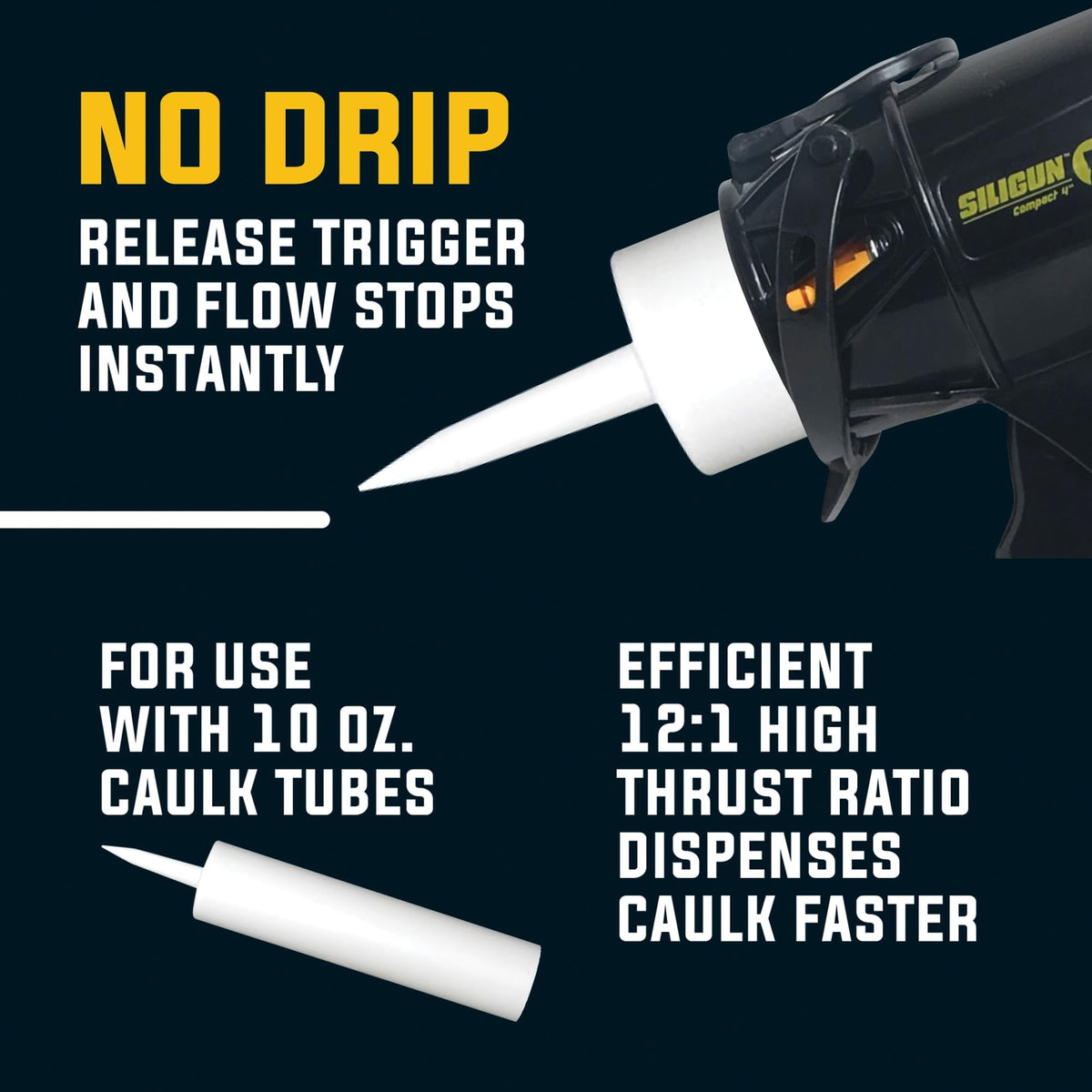 Compact No-Drip Caulking Gun for 10 oz Tubes
