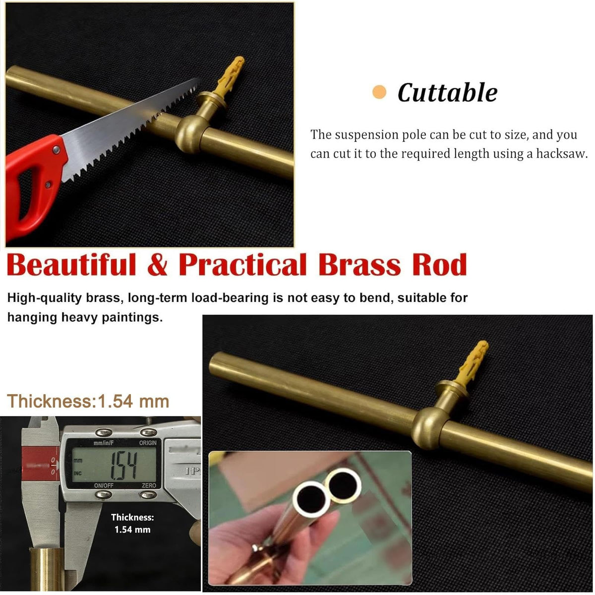 Gallery Wall Picture Rail Hanging System Brass Rod with Chain/Hook/Hardware