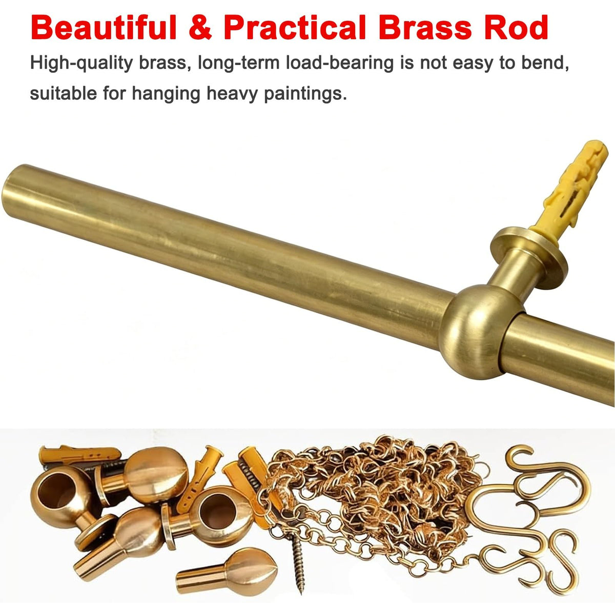 80.7" Brass Gallery Hanging Track with Chains & Hooks