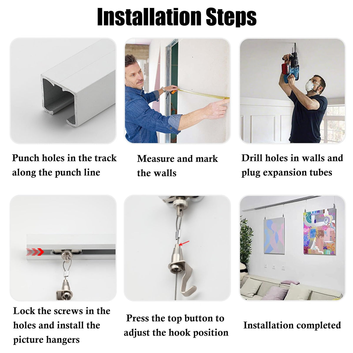 70" Adjustable Gallery Picture Hanging Rail Kit