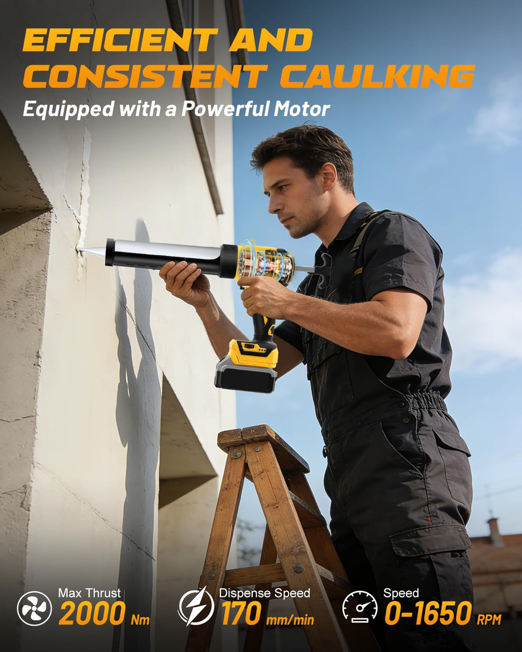 Cordless Electric Caulking Gun with LED Light