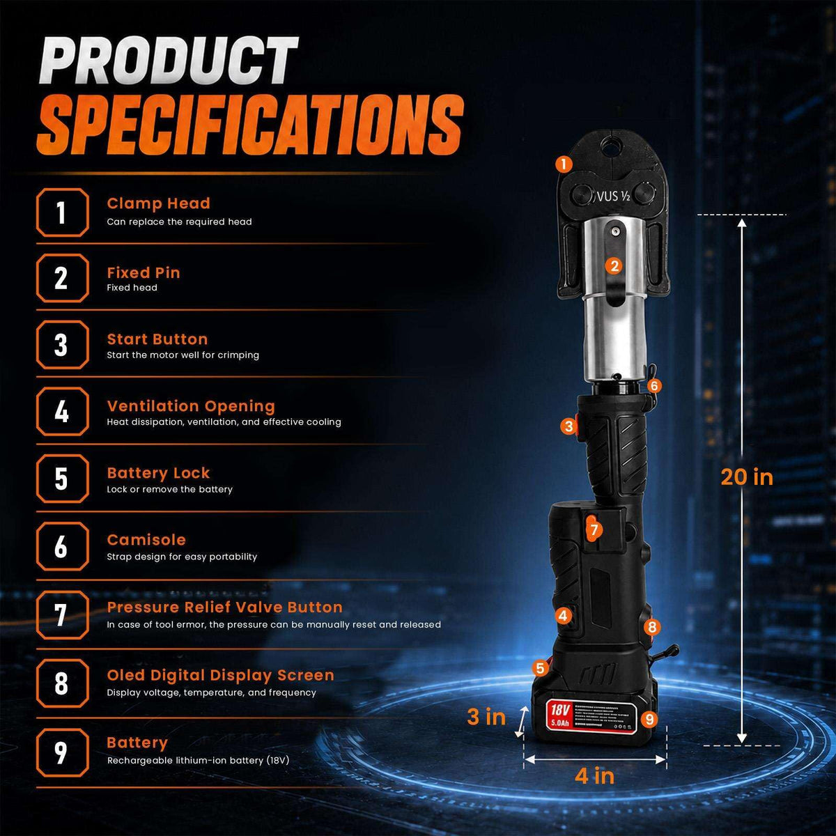 18V Brushless Pipe Press Tool Kit with 3 Jaw