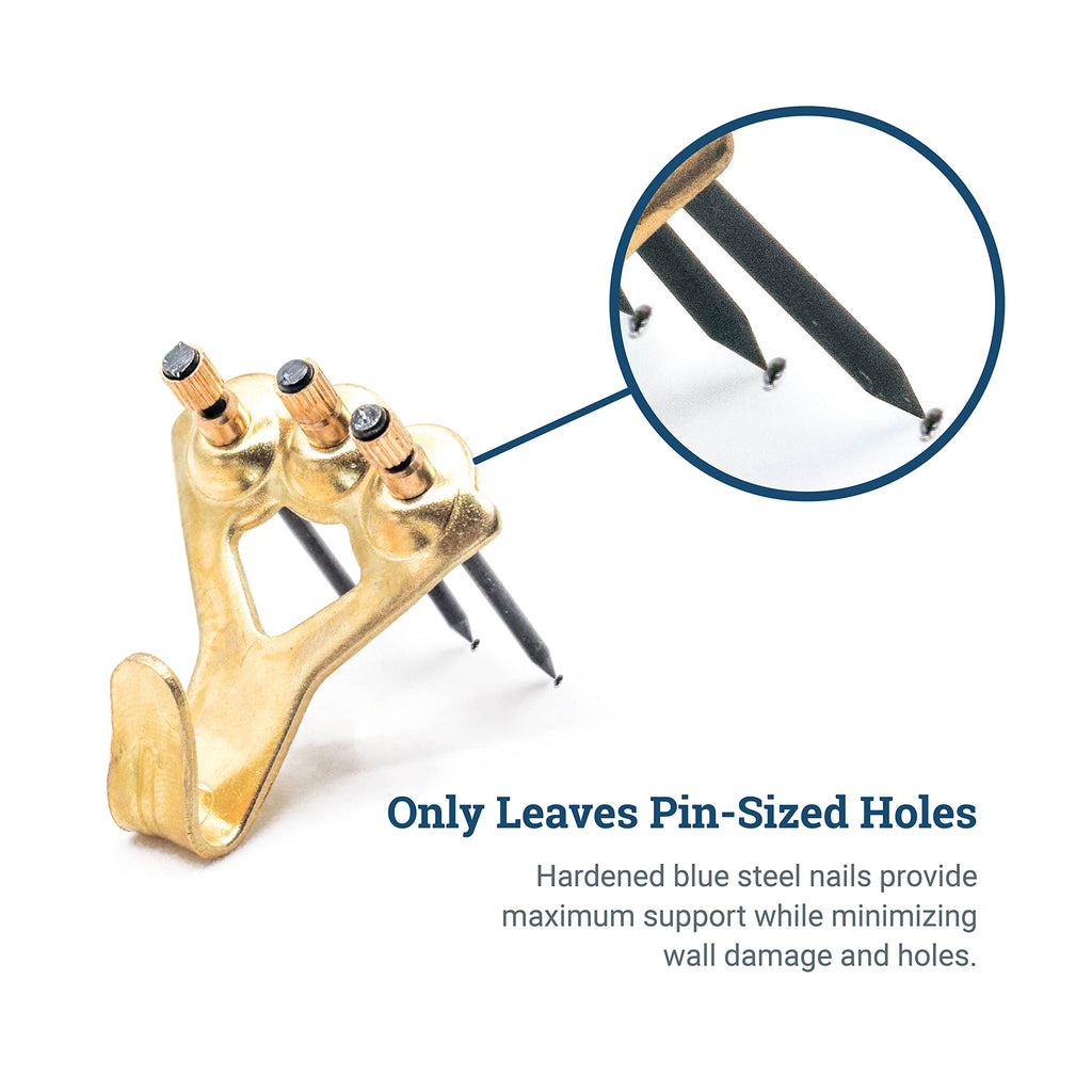 PHS 100 lb Brass Picture Hanging Hooks with Nails