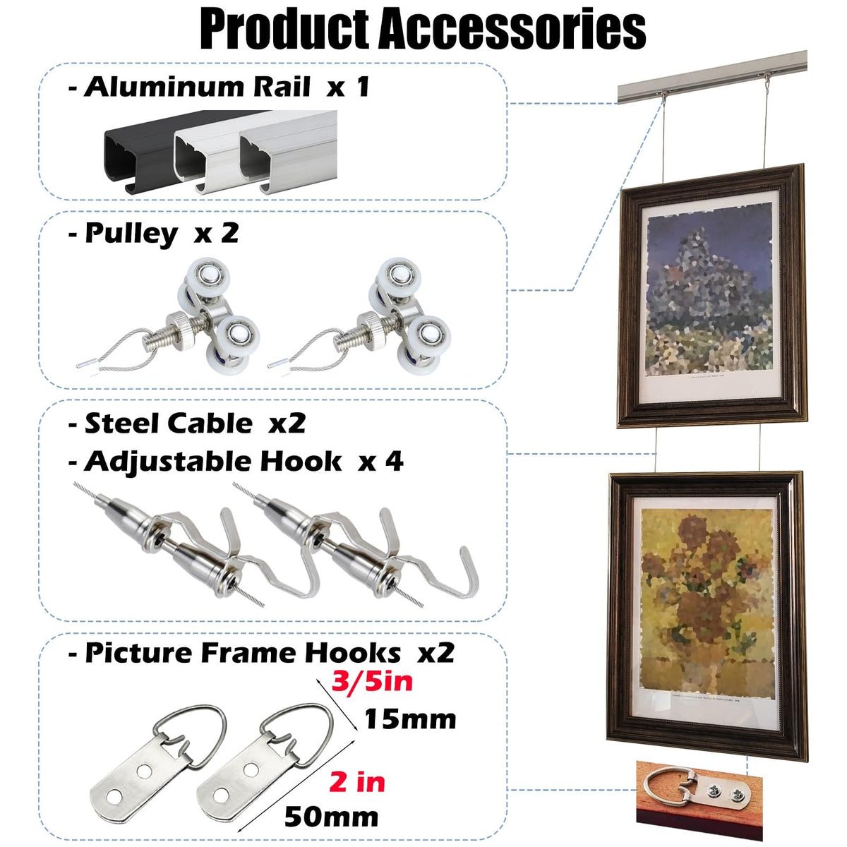70" Adjustable Gallery Picture Hanging Rail Kit