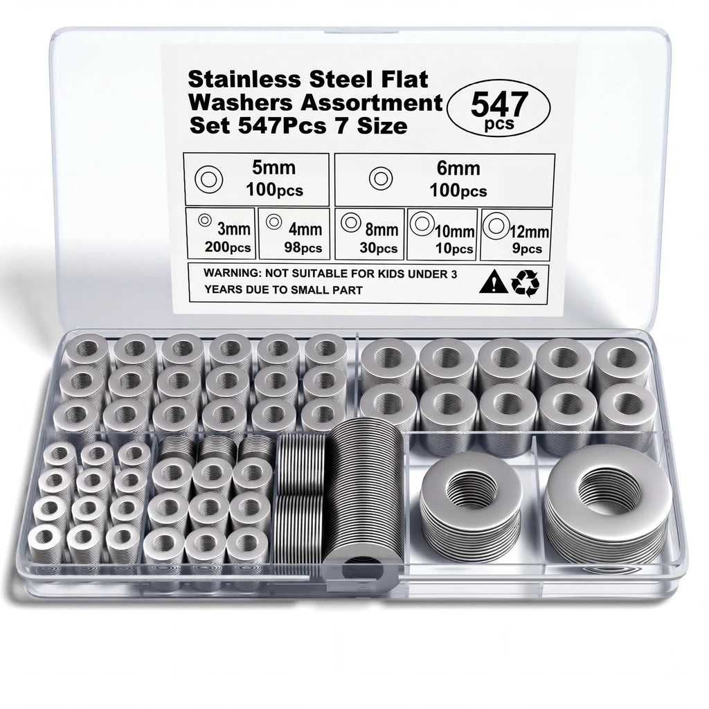547-Piece M3–M12 Stainless Steel Flat Washer Assortment